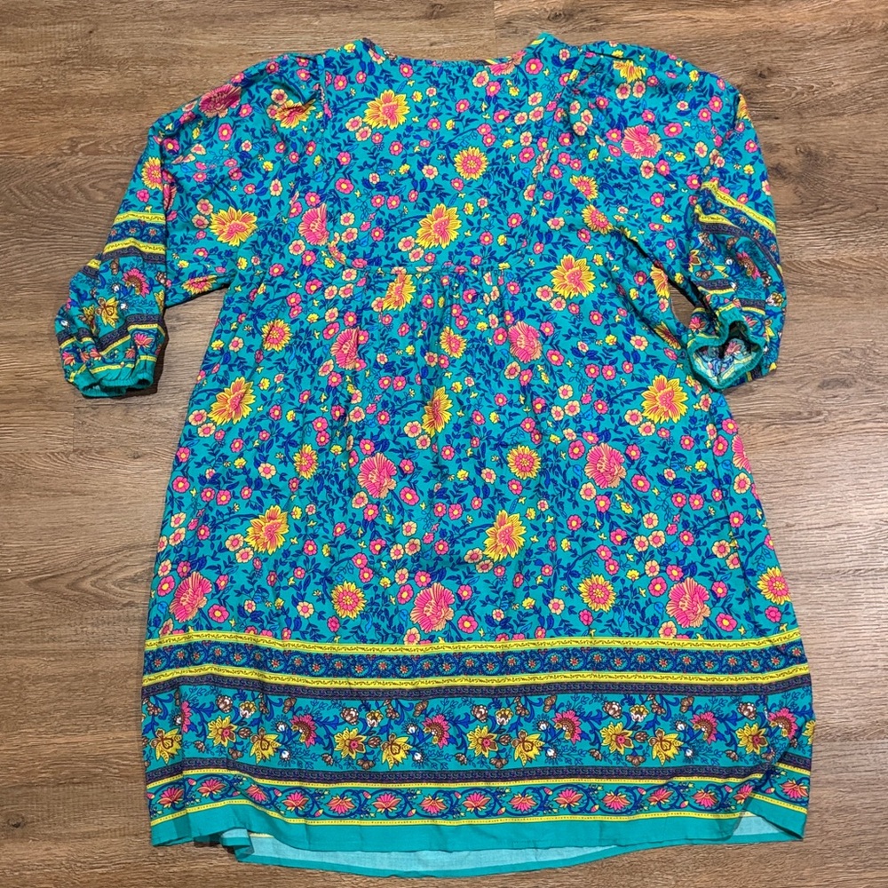 Bluetime Floral Boho Summer V Neck Flowy Beach Dress - Picture 7 of 7